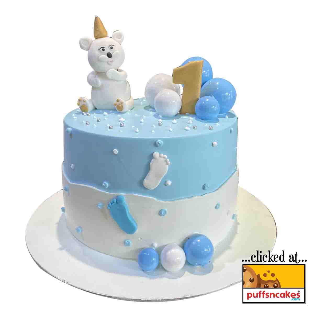 (1553) Baby Boy First Birthday Cream Cake